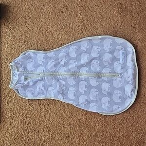 Woombie Convertible Nursery Swaddling Blanket - Grey White Green Elephants